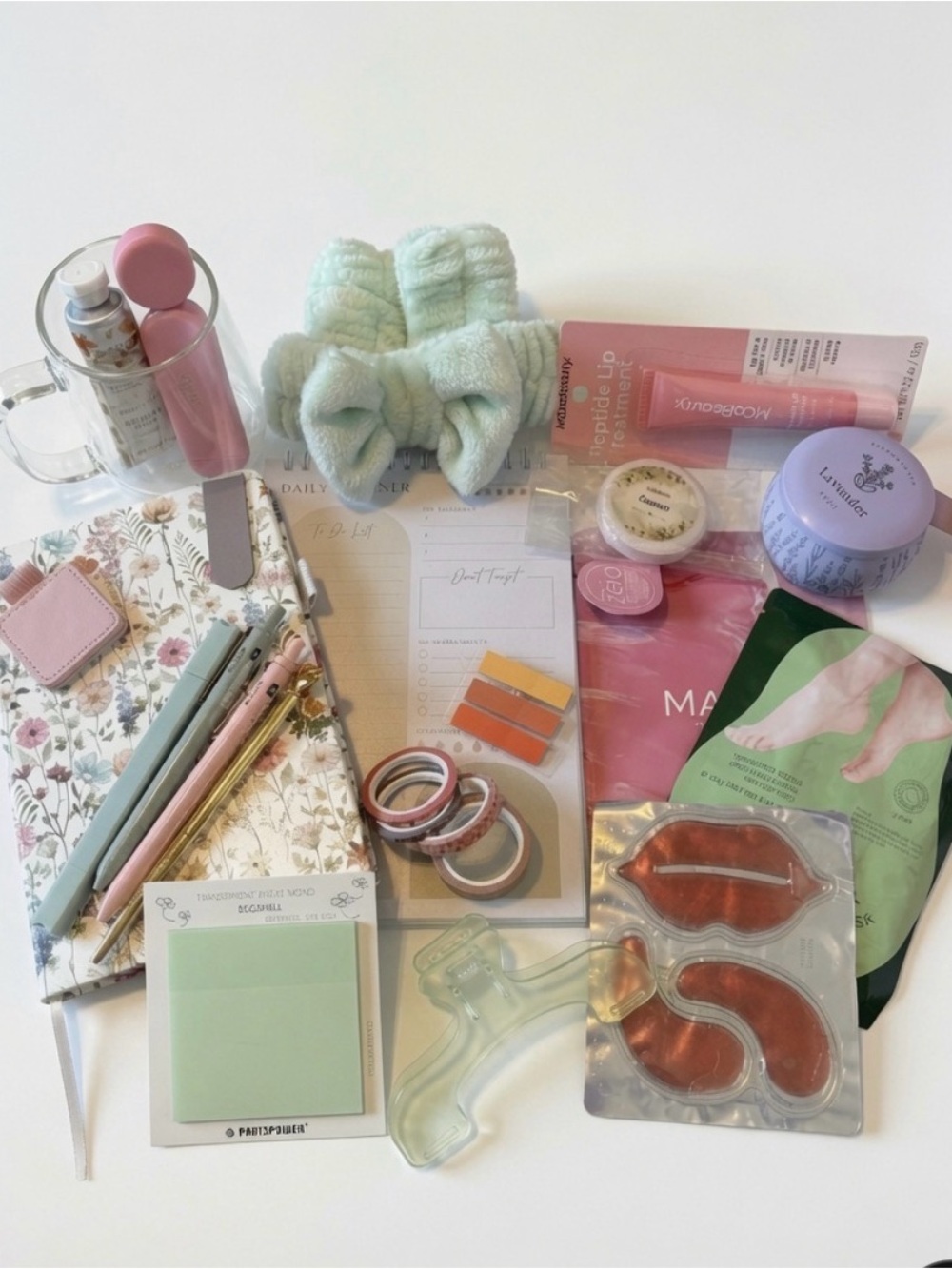 Self Care Gift Box. Pastel Pen and Accessory Set - Mint, Pink
